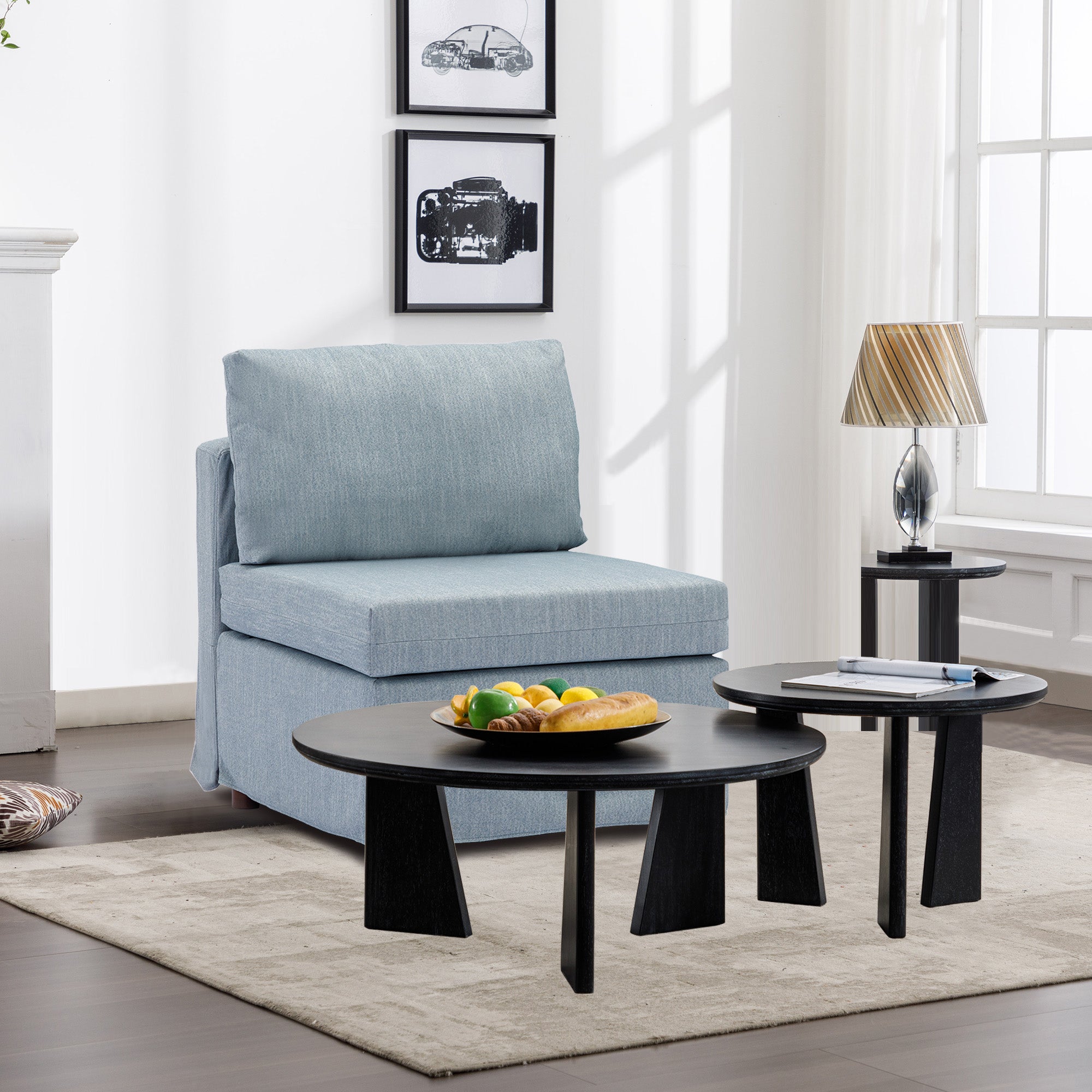 Modern Fabric Linen Middle Module For Modular Sofa Sectional Sofa Couch Accent Armless Chair, Cushion Covers Removable And Washable,Light Blue Light Blue Wood Medium Soft Cushion Back Modern Rubberwood Armless Foam Linen 1 Seat