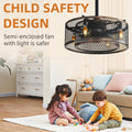 20 Inch Caged Ceiling Fan With Lights Note:No On Bulbs Black Retro Iron