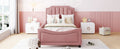 Twin Size Upholstered Daybed With Classic Stripe Shaped Headboard, Pink Pink Velvet