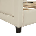 Twin Size Upholstered Daybed With Classic Stripe Shaped Headboard, Beige Beige Velvet