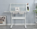Hand Crank Adjustable Drafting Table Drawing Desk With 2 Metal Drawers White With Stool White Glass Metal