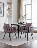 Pure Purple Modern Velvet Dining Chairs Set Of 2 Hand Weaving Accent Chairs Living Room Chairs Upholstered Side Chair With Black Metal Legs For Dining Room Kitchen Vanity Living Room Purple Velvet