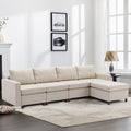 4 Seat Module Sectional Sofa Couch With 1 Ottoman For Living Room,Seat Cushion And Back Cushion Non Removable And Non Washable,Cream Cream Wood Primary Living Space Soft Modern Rubberwood Foam Linen 4 Seat