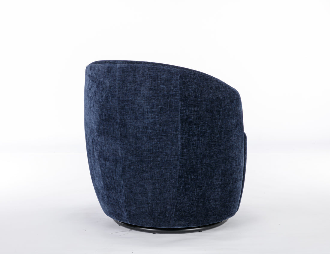 Chenille Fabric Swivel Accent Armchair Barrel Chair With Black Powder Coating Metal Ring,Blue Blue Foam Chenille