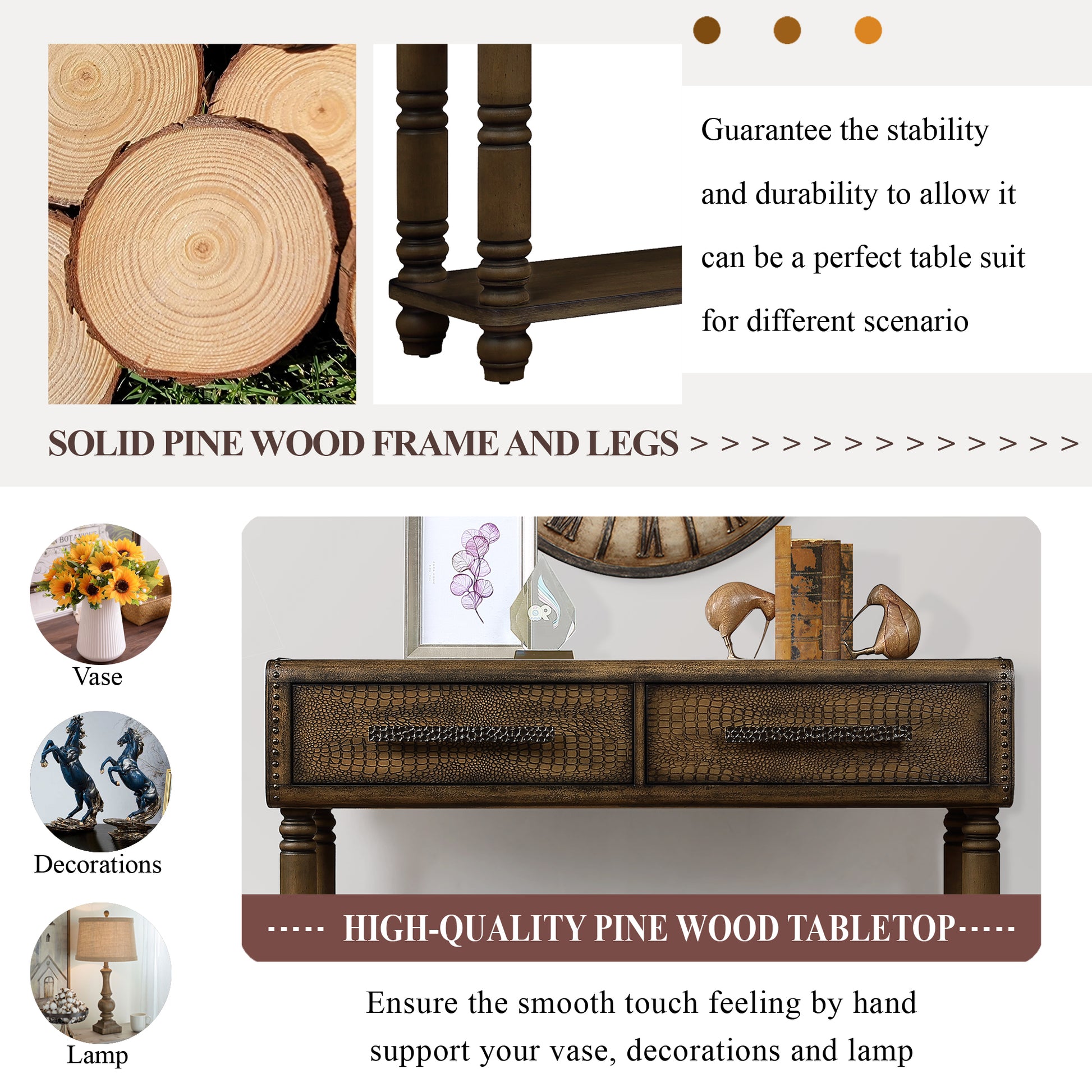 Light Luxury Retro Sofa Table With Outlets, 54 Inch Pine Wood Console Table With 2 Power Outlets And 2 Usb Ports For Entryway Hallway Living Room With Solid Wood Legs Antique Yellow Antique Yellow Built In Outlets Or Usb Primary Living Space American