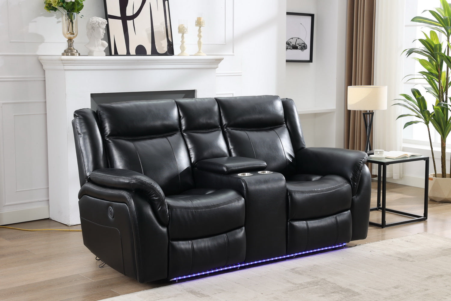 Power Reclining Seat With Led Strip Speaker Black Color Black Technical Leather