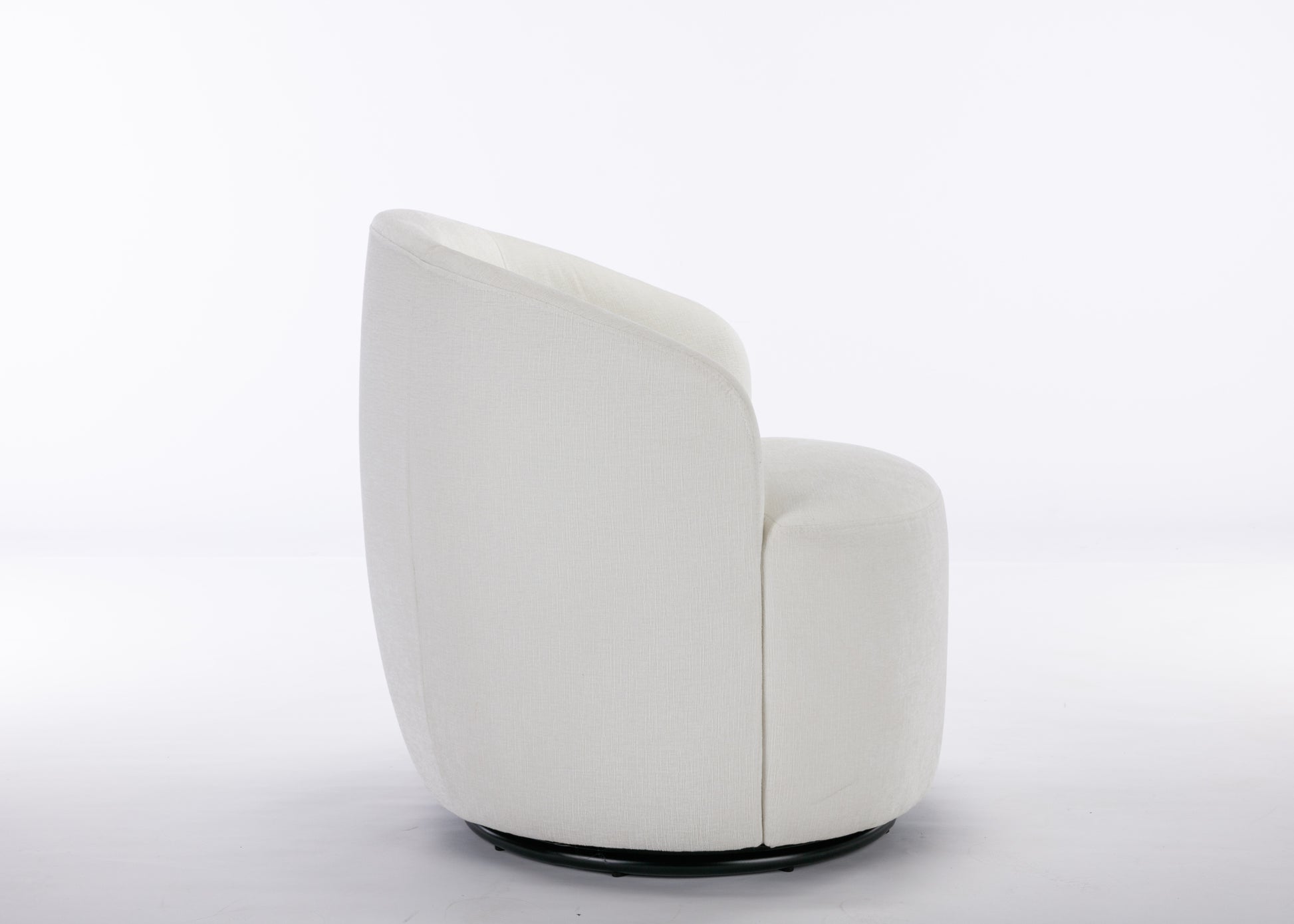 Chenille Fabric Swivel Accent Armchair Barrel Chair With Black Powder Coating Metal Ring,Ivory Ivory Foam Chenille