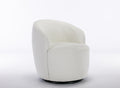 Chenille Fabric Swivel Accent Armchair Barrel Chair With Black Powder Coating Metal Ring,Ivory Ivory Foam Chenille