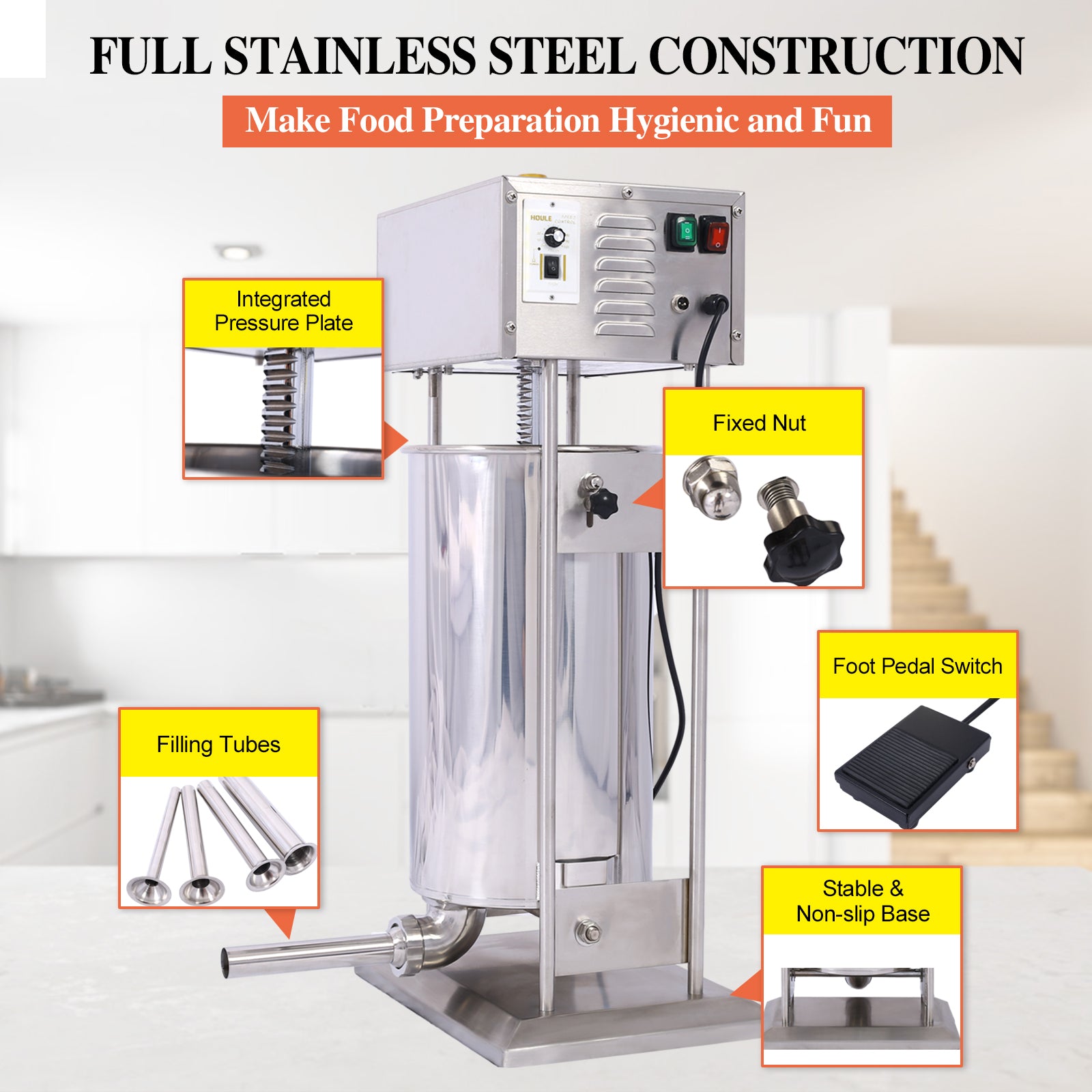 Electric Sausage Filler 15L Sausage Maker Stainless Steel Sausage Stuffer 24.3Lb 110V 120W Sausage Ssteel Stuffing Tubestuffer Silver Stainless Steel