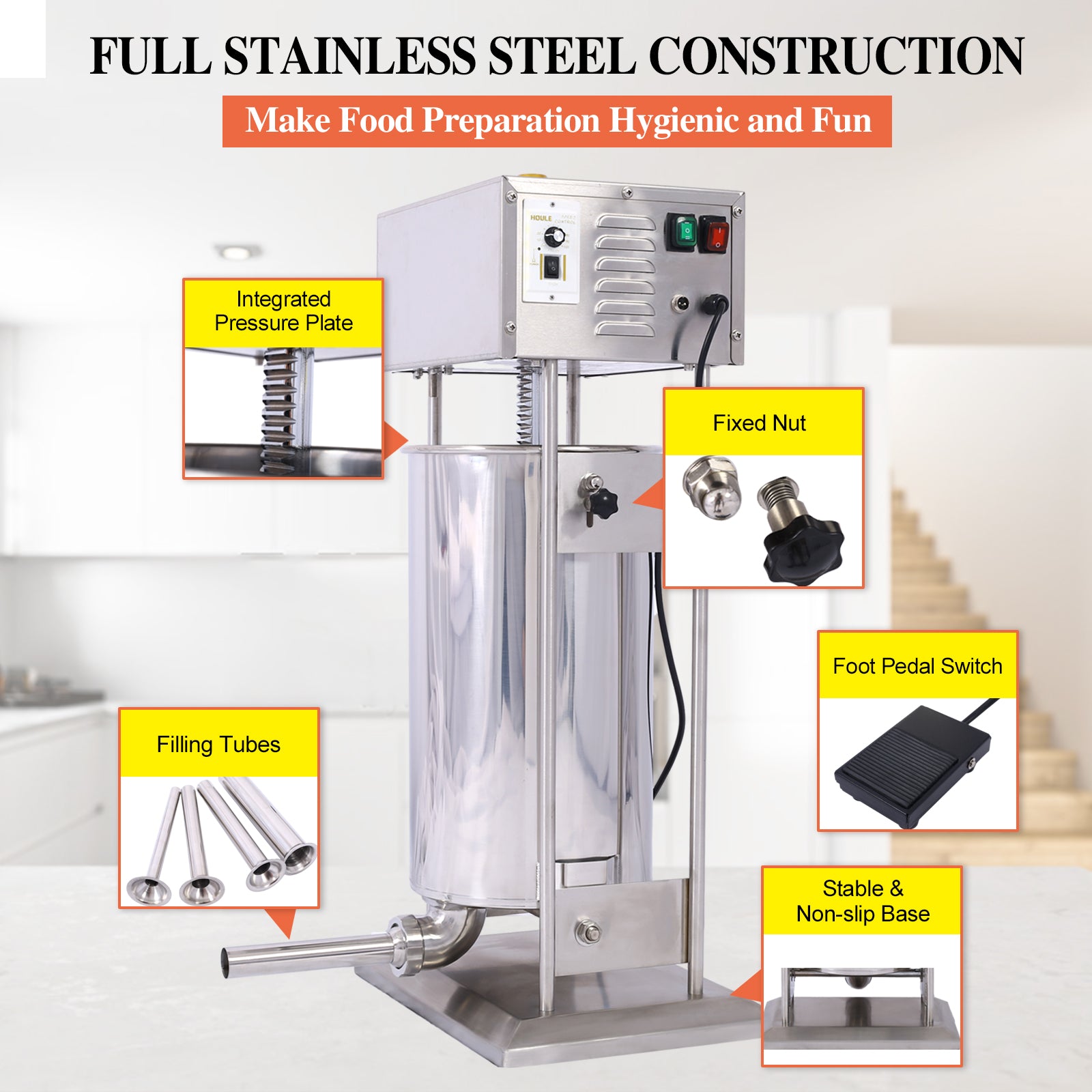 Electric Sausage Filler 30L Sausage Maker Stainless Steel Sausage Stuffer 110V 250W Sausage Ssteel Stuffing Tubestuffer Silver Stainless Steel