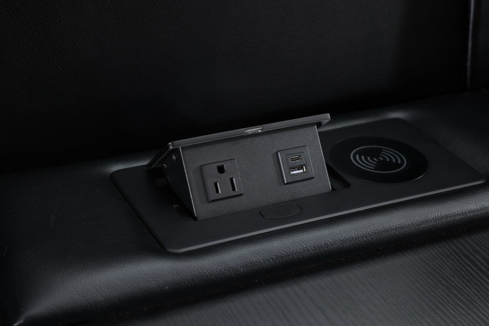 Power Reclining Sofa With Led Strip Drop Off Table Black Color Black Technical Leather