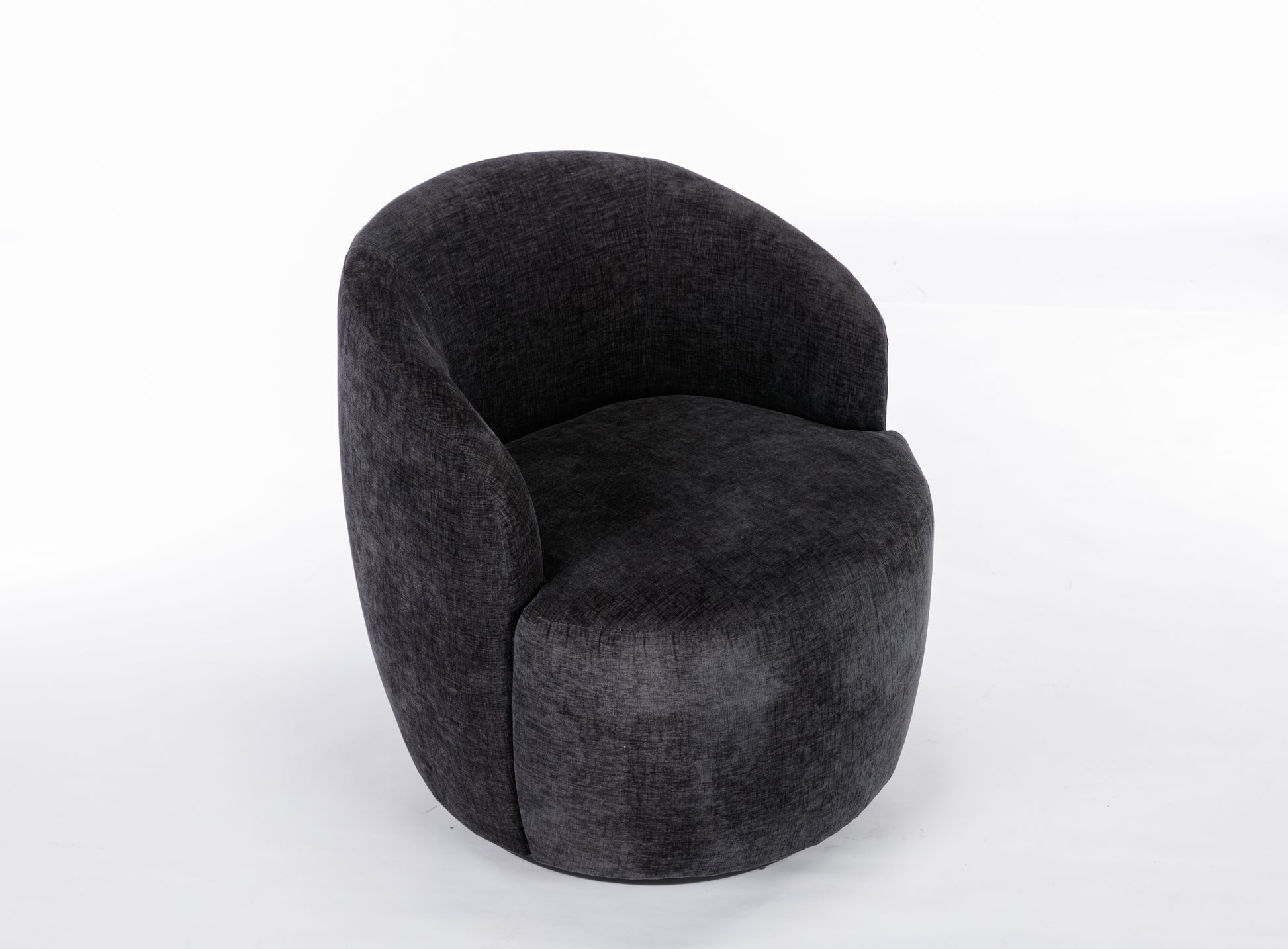 Chenille Fabric Swivel Accent Armchair Barrel Chair With Black Powder Coating Metal Ring,Black Black Foam Chenille