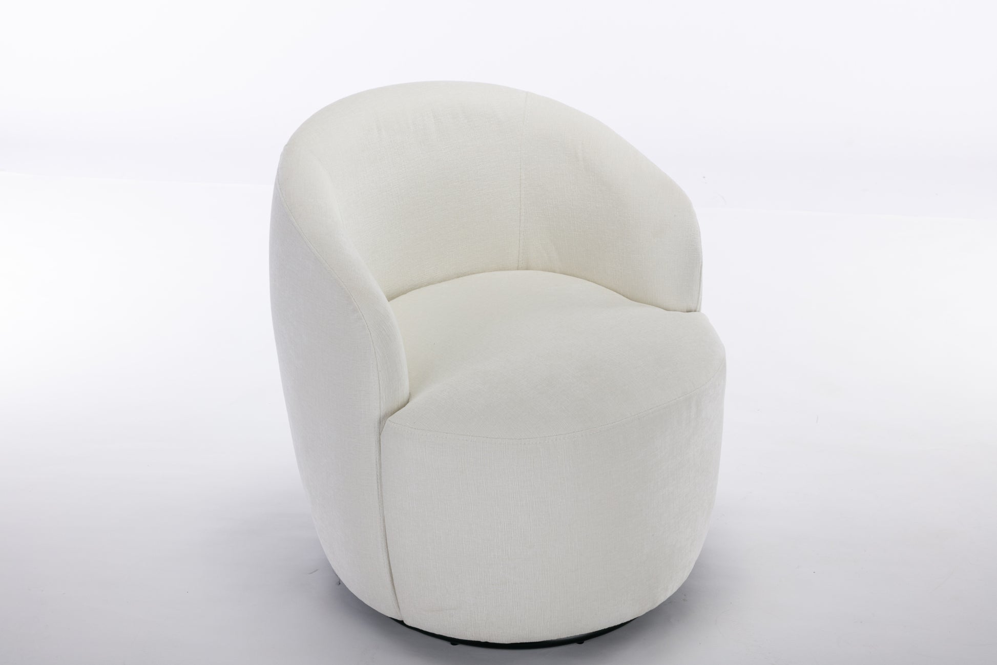 Chenille Fabric Swivel Accent Armchair Barrel Chair With Black Powder Coating Metal Ring,Ivory Ivory Foam Chenille