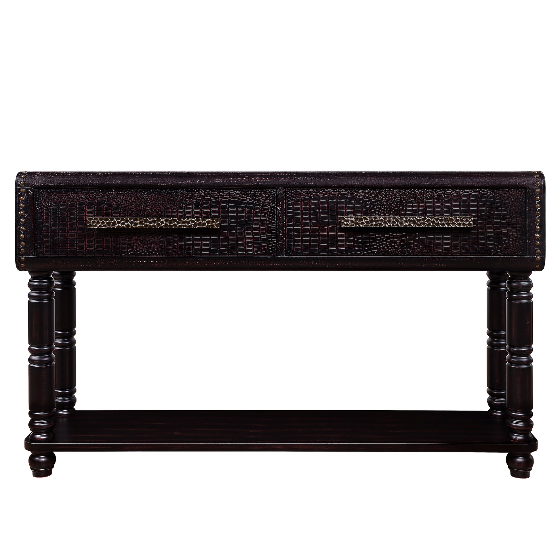 Light Luxury Retro Sofa Table With Outlets, 54 Inch Pine Wood Console Table With 2 Power Outlets And 2 Usb Ports For Entryway Hallway Living Room With Solid Wood Legs Dark Cherry Distressed Black Built In Outlets Or Usb Primary Living Space American