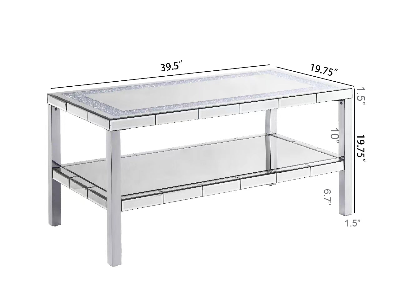 W 39.5" X D 19.5"X H 19.5" 2 Layer Crystal Mirror Stainless Steel Frame Coffee Table For Use In Offices, Shops, Living Rooms, Or Bedrooms Keyboard Tray Office Silver Computer Desk American Design Manual Freestanding Rectangular Open Storage Coffee & End