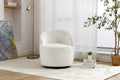 Chenille Fabric Swivel Accent Armchair Barrel Chair With Black Powder Coating Metal Ring,Ivory Ivory Foam Chenille