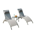 Pool Lounge Chairs Set Of 3, Adjustable Aluminum Outdoor Chaise Lounge Chairs With Metal Side Table, All Weather For Deck Lawn Poolside Backyard Grey,2 Lounge Chairs 1 Table Gray Aluminium