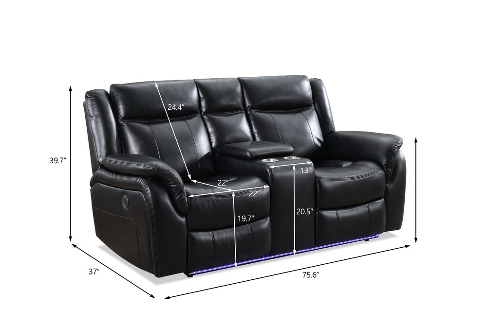 Power Reclining Seat With Led Strip Speaker Black Color Black Technical Leather