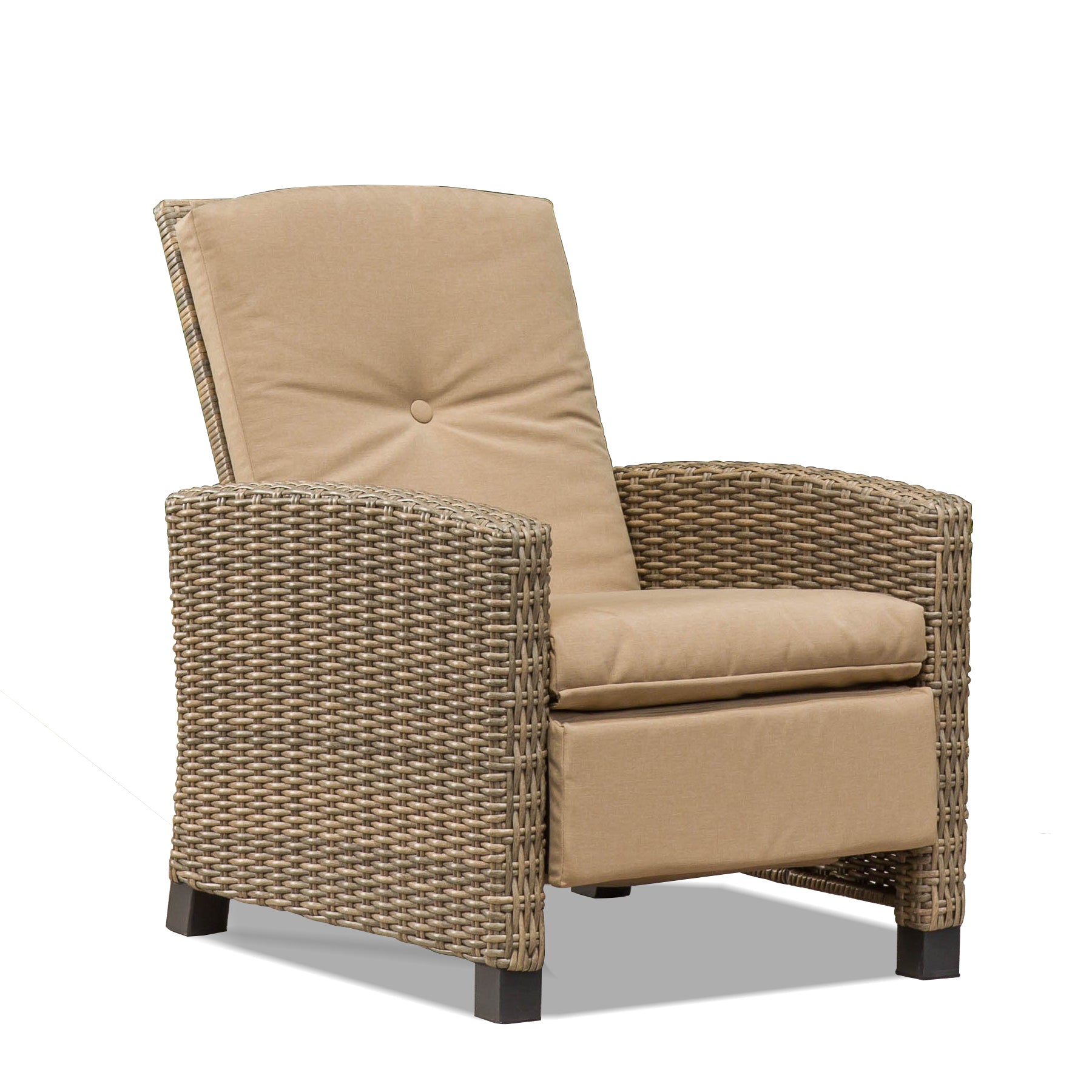 Indoor & Outdoor Recliner, All Weather Wicker Reclining Patio Chair, Khaki Cushion Khaki,1 Chair Khaki Rattan
