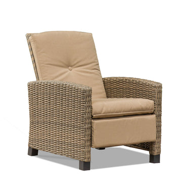 Indoor & Outdoor Recliner, All Weather Wicker Reclining Patio Chair, Khaki Cushion Khaki,1 Chair Khaki Rattan
