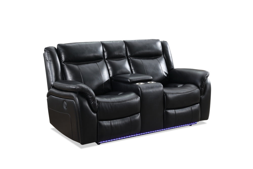 Power Reclining Seat With Led Strip Speaker Black Color Black Technical Leather