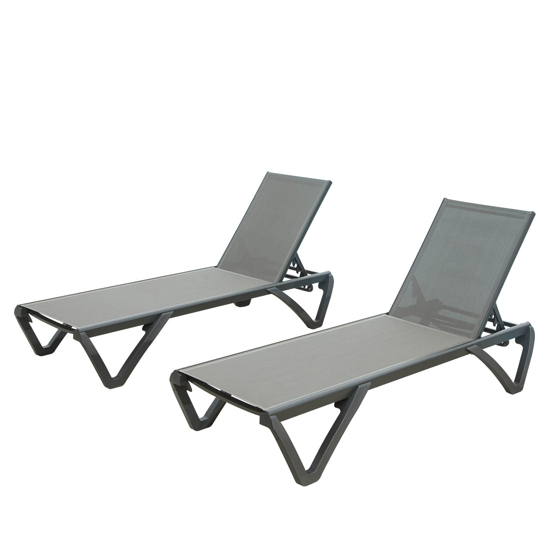Patio Chaise Lounge Outdoor Aluminum Polypropylene Chair With Adjustable Backrest, Poolside Sunbathing Chair For Beach,Yard,Balcony Gray, 2 Lounge Chairs Gray Aluminium