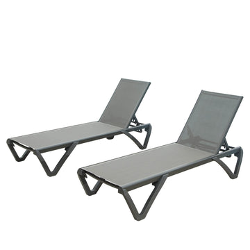 Patio Chaise Lounge Outdoor Aluminum Polypropylene Chair With Adjustable Backrest, Poolside Sunbathing Chair For Beach,Yard,Balcony Gray, 2 Lounge Chairs Gray Aluminium