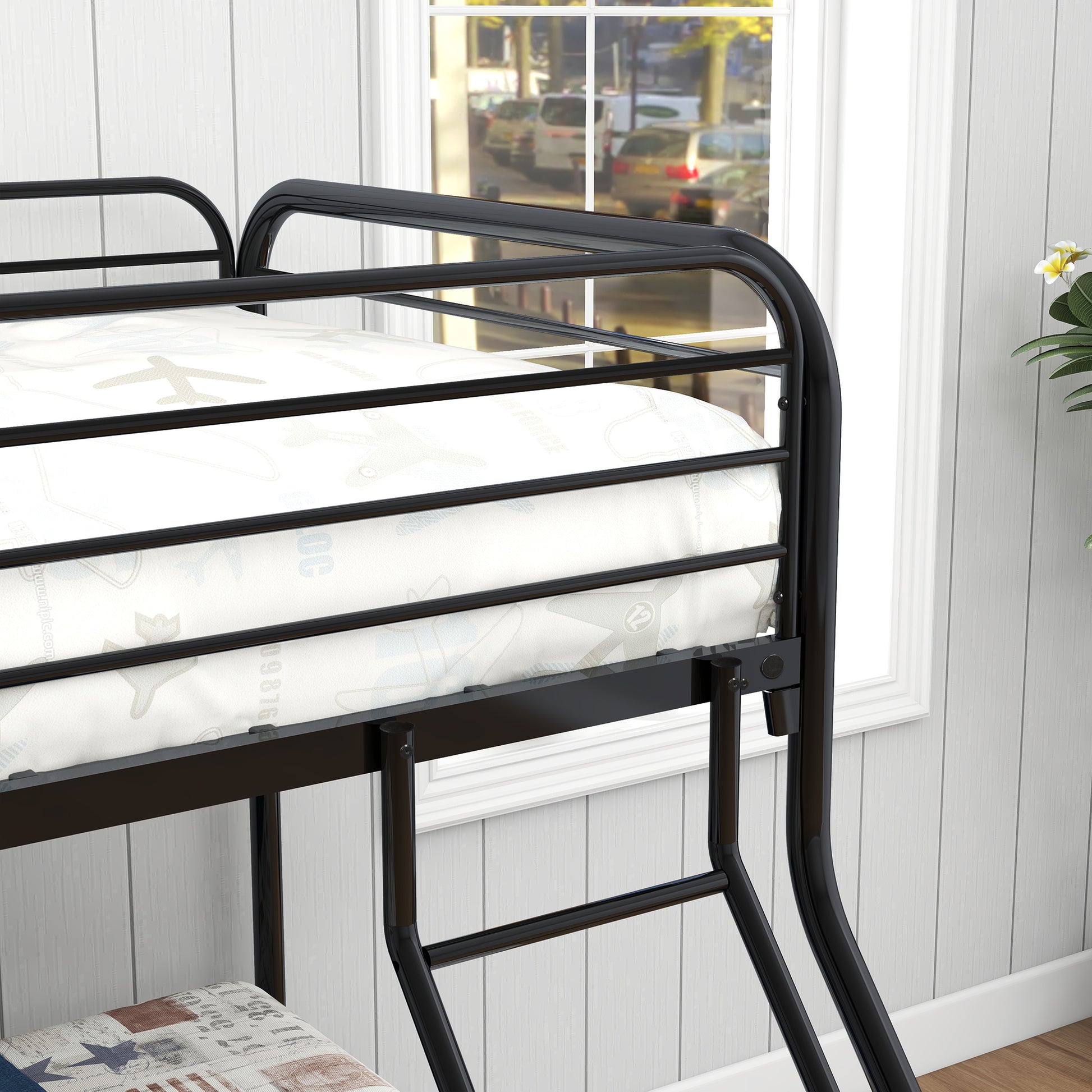 Heavy Duty Twin Over Full Metal Bunk Bed, Easy Assembly With Enhanced Upper Level Guardrail, Black Box Spring Not Required Twin Black Metal Bedroom Bunk Metal