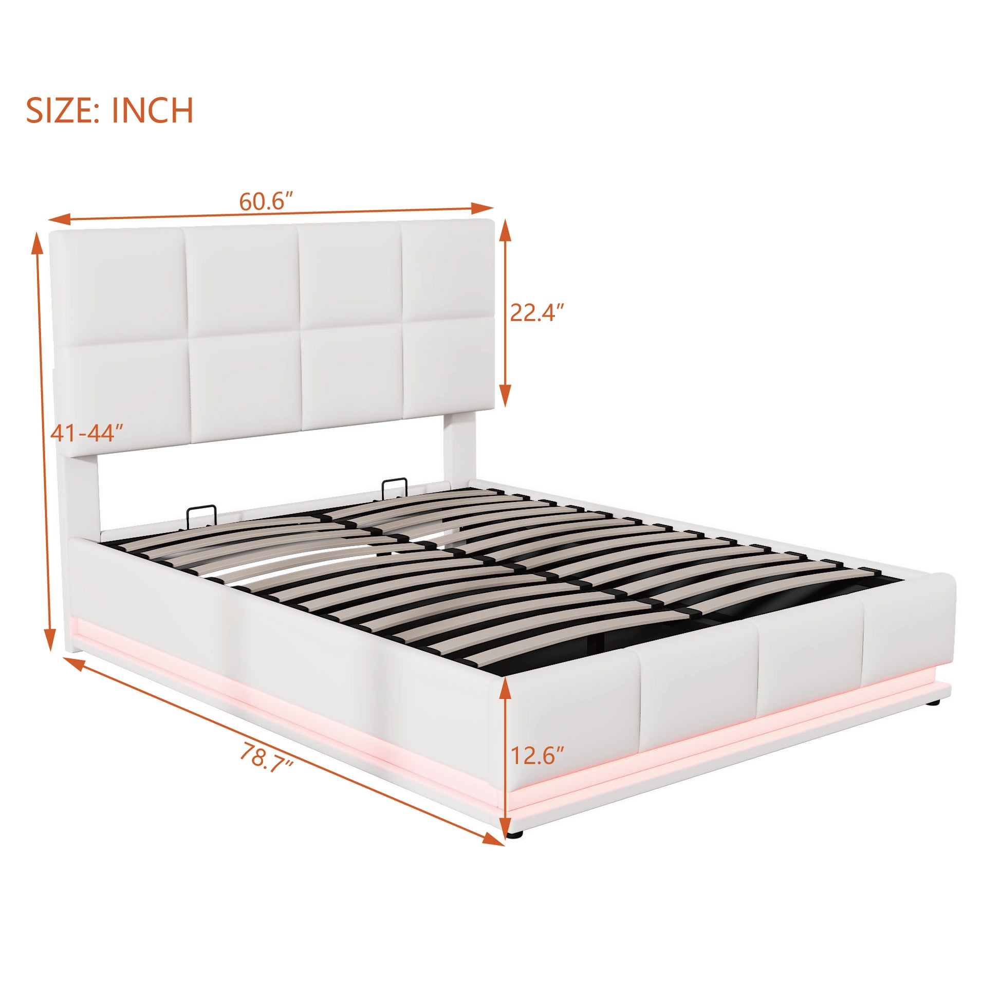 Full Size Tufted Upholstered Platform Bed With Hydraulic Storage System,Pu Storage Bed With Led Lights And Usb Charger, White White Pu