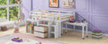 Full Size Loft Bed With Desk And Drawers, Wooden Loft Bed With Lateral Portable Desk, White White Solid Wood Mdf