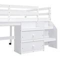 Full Size Loft Bed With Desk And Drawers, Wooden Loft Bed With Lateral Portable Desk, White White Solid Wood Mdf