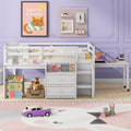 Full Size Loft Bed With Desk And Drawers, Wooden Loft Bed With Lateral Portable Desk, White White Solid Wood Mdf