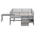Full Size Loft Bed With Desk And Drawers, Wooden Loft Bed With Lateral Portable Desk, Gray Gray Solid Wood Mdf