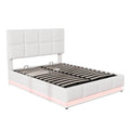 Full Size Tufted Upholstered Platform Bed With Hydraulic Storage System,Pu Storage Bed With Led Lights And Usb Charger, White White Pu
