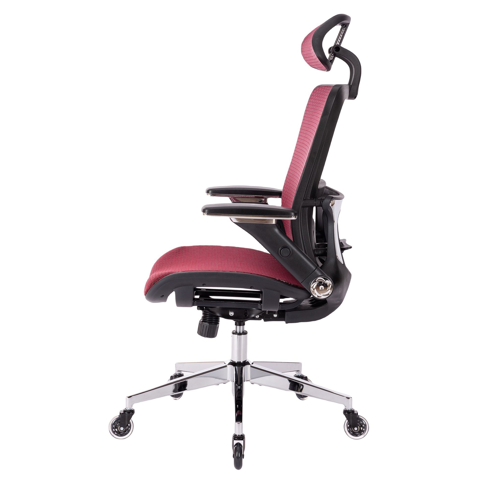 Red Ergonomic Mesh Office Chair, High Back Adjustable Headrest With Flip Up Arms, Tilt And Lock Function, Lumbar Support And Blade Wheels, Kd Chrome Metal Legs Red Office American Design Office Chairs Foam Plastic