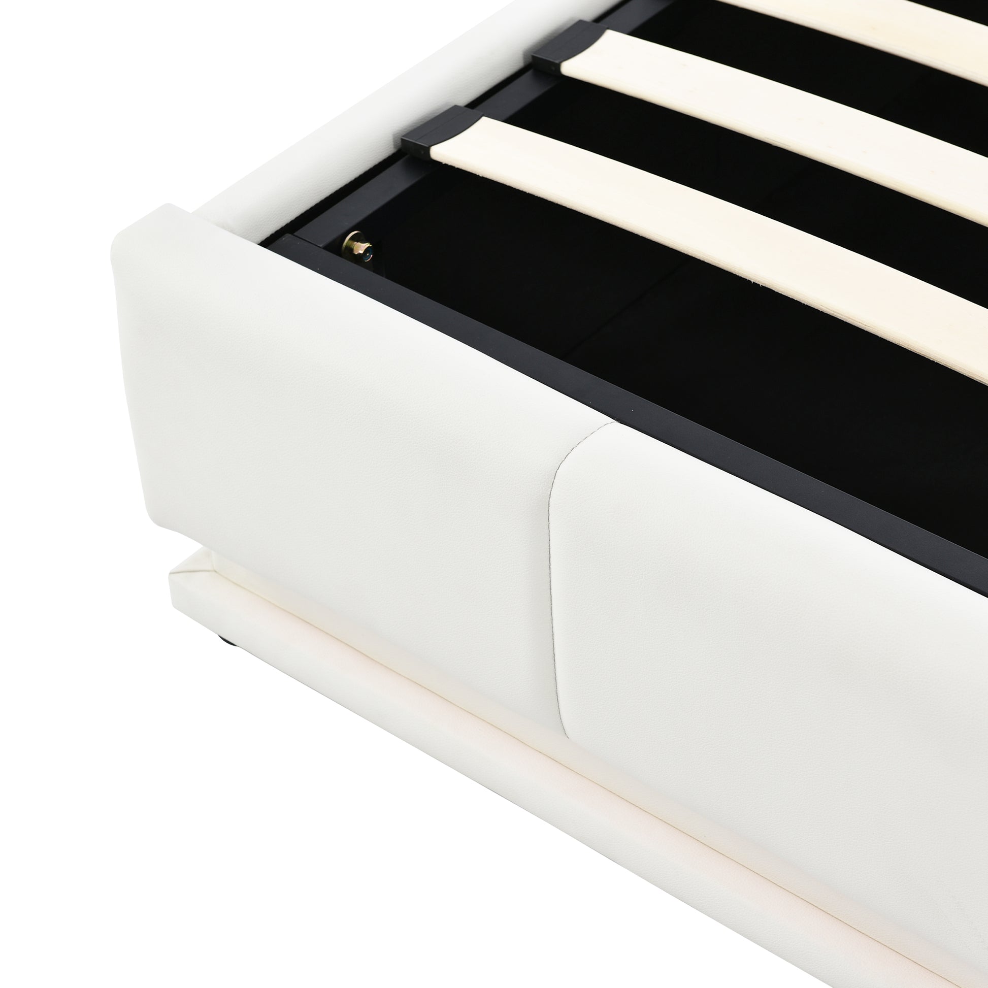 Full Size Tufted Upholstered Platform Bed With Hydraulic Storage System,Pu Storage Bed With Led Lights And Usb Charger, White White Pu