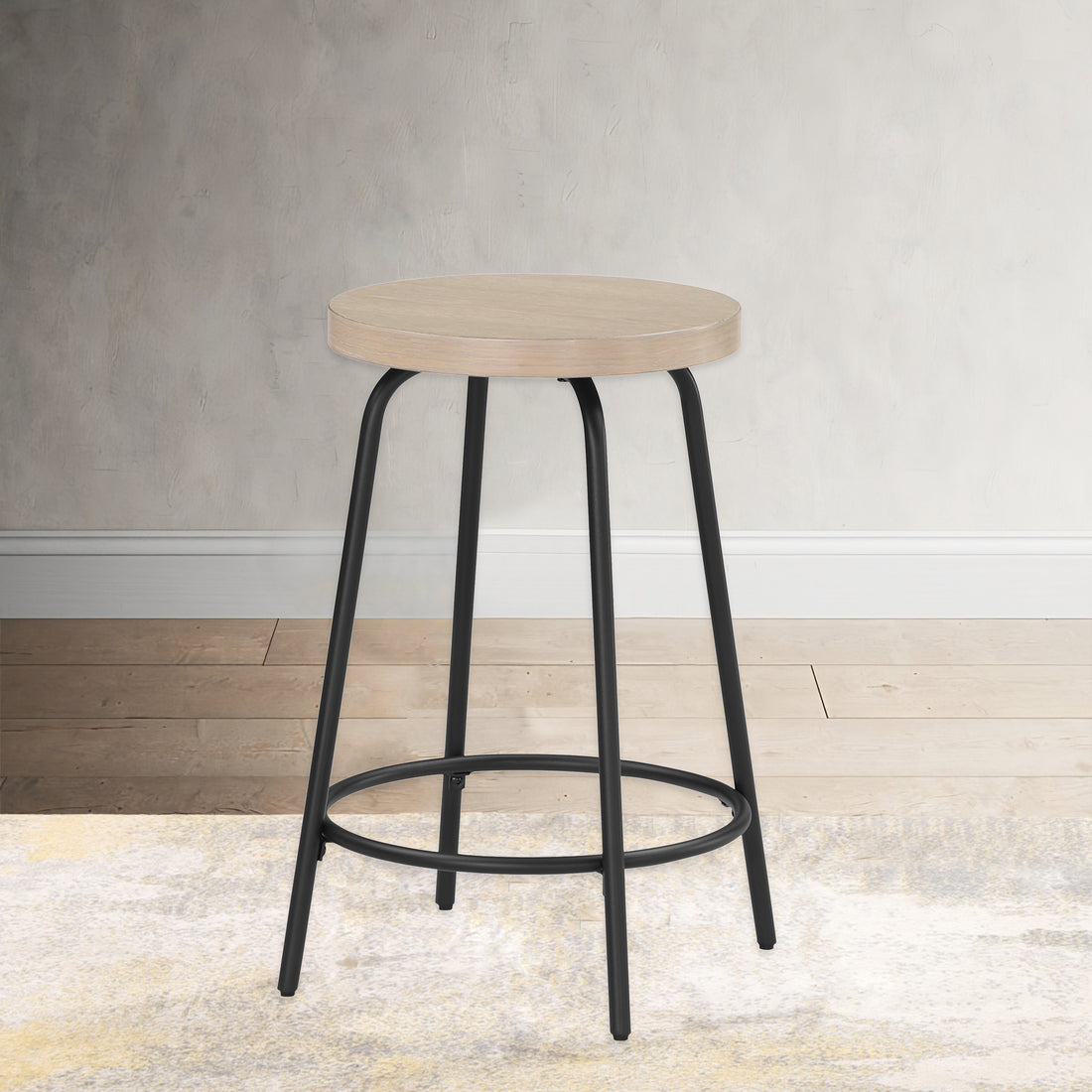 Cammie Backless Wood And Metal Counter Height Stool Natural Wood Wash Metal & Wood Metal & Wood