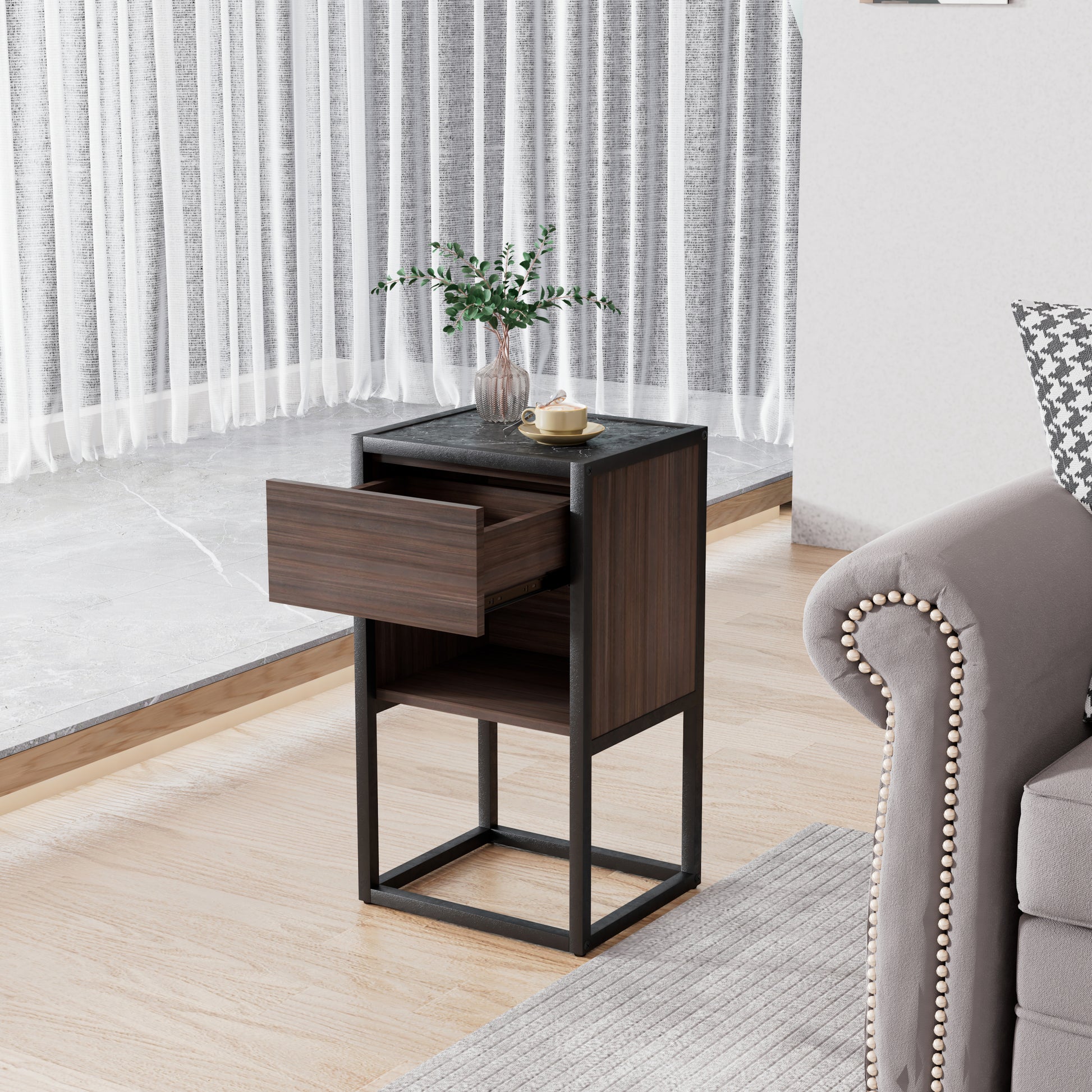 Armando Living Room Side Cabinet, Corner Cabinet, Bedroom Night Stand Wood Particle Board