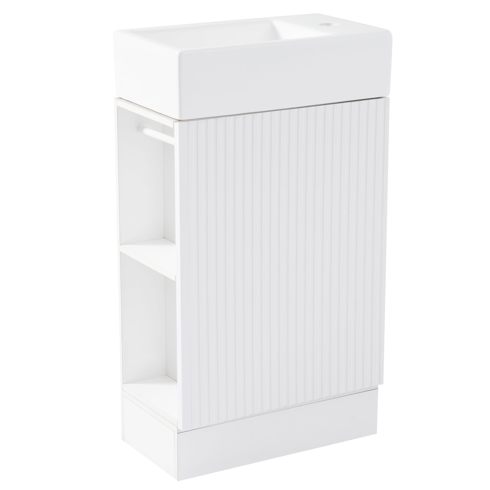 18.6" Bathroom Vanity With Sink, Bathroom Vanity Cabinet With Two Tier Shelf, Left Or Right Orientation, White White Mdf