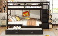 Full Over Full Bunk Bed With Twin Size Trundle And Staircase, Espresso Espresso Solid Wood