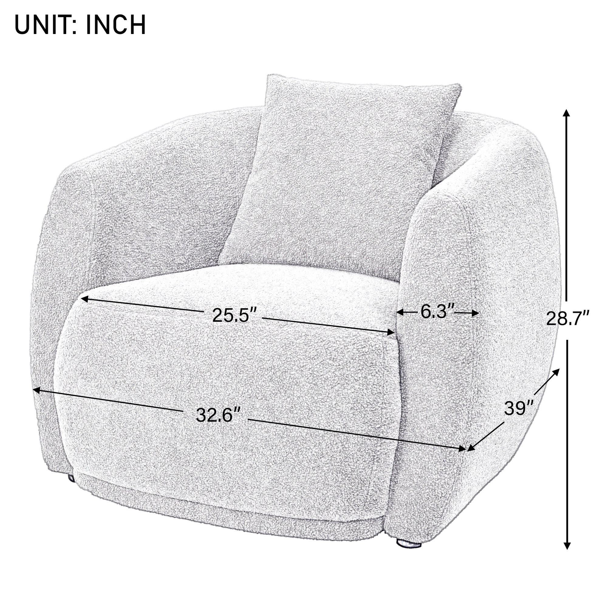 Upholstered Chair,Modern Arm Chair For Living Room And Bedroom,With 1 Pillow Grey Polyester