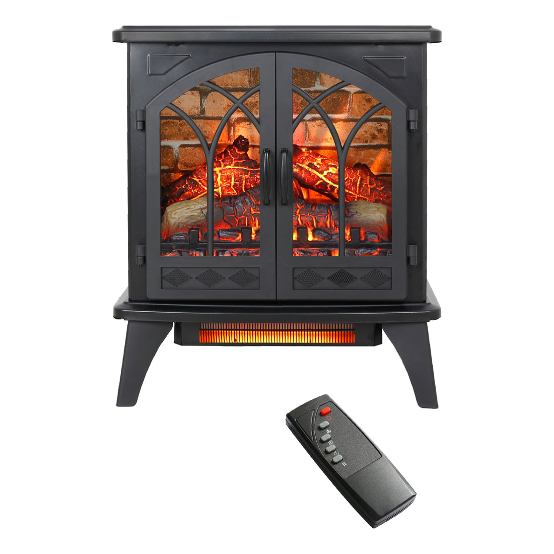 24 Inch 3D Flame Electric Infrared Quartz Fireplace Stove With Remote Control Powder Coated Electric Yes Antique Black Vent Free Yes Freestanding Tempered Glass Sheet Metal Electric