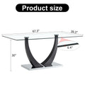 Table And Chair Set. Modern Rectangular Tempered Glass Tabletop, Black Metal Bracket Dining Table, 4 Modern Pu Artificial Leather High Backrest Soft Cushioned Dining Chairs, C Shaped Tube Metal Leg White Seats 4 Glass