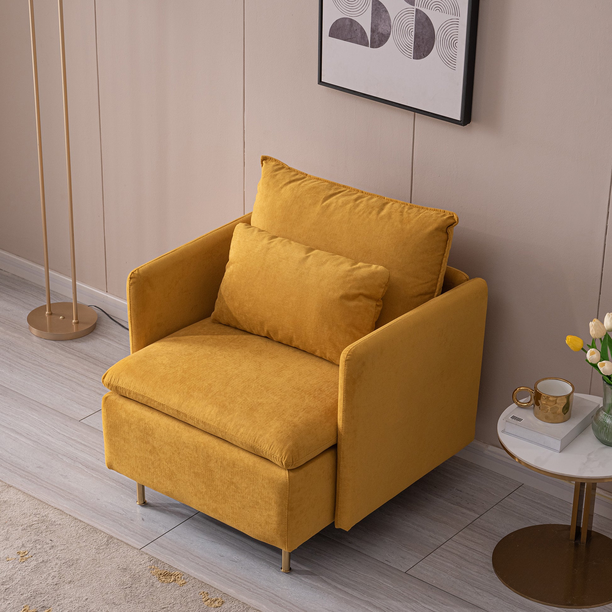 Modern Fabric Accent Armchair,Upholstered Single Sofa Chair,Yellow Cotton Linen 30.7'' Yellow Foam Cotton Linen 1 Seat