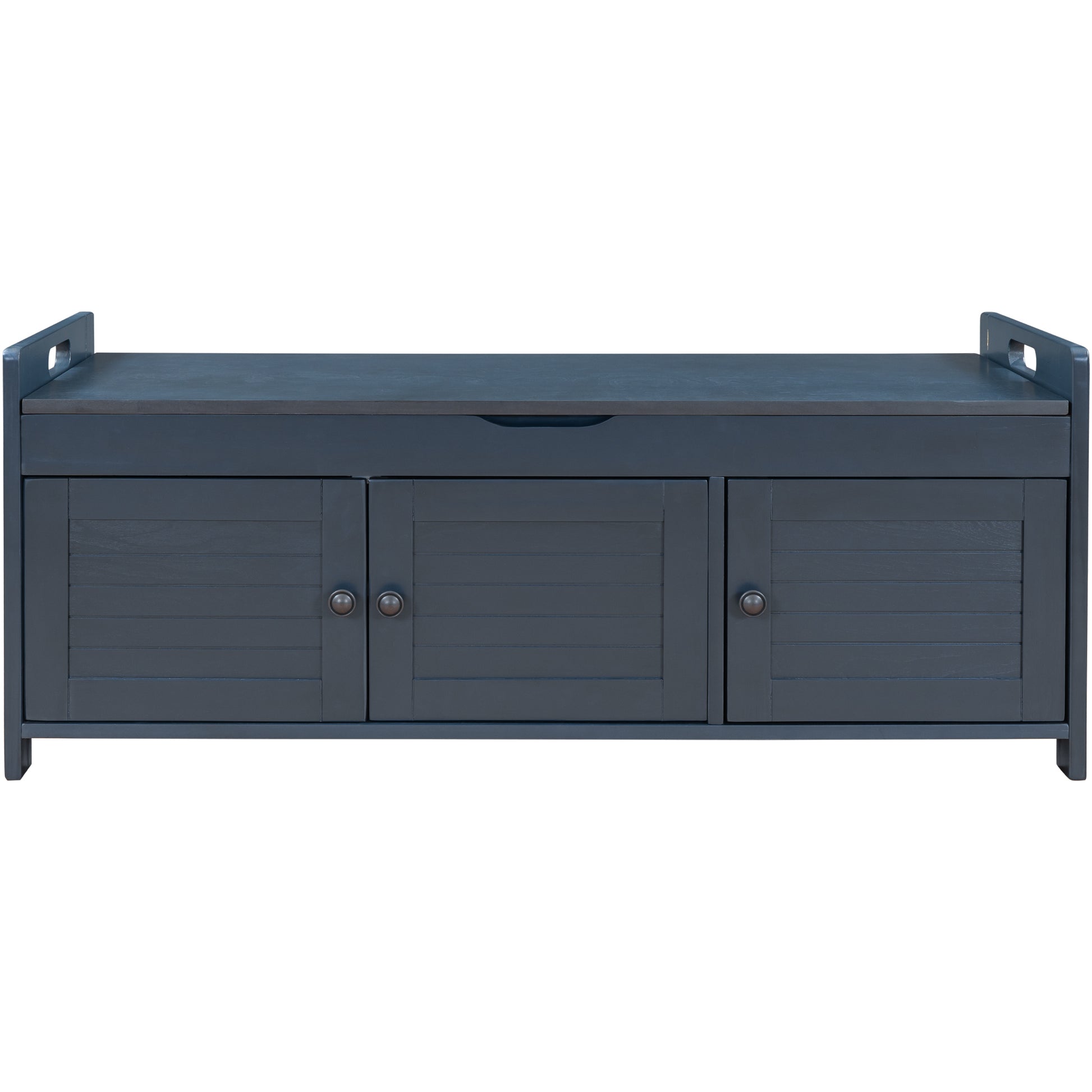 Storage Bench With 3 Shutter Shaped Doors, Shoe Bench With Removable Cushion And Hidden Storage Space Antique Navy, Old Sku: Wf284226Aam Antique Navy Mdf