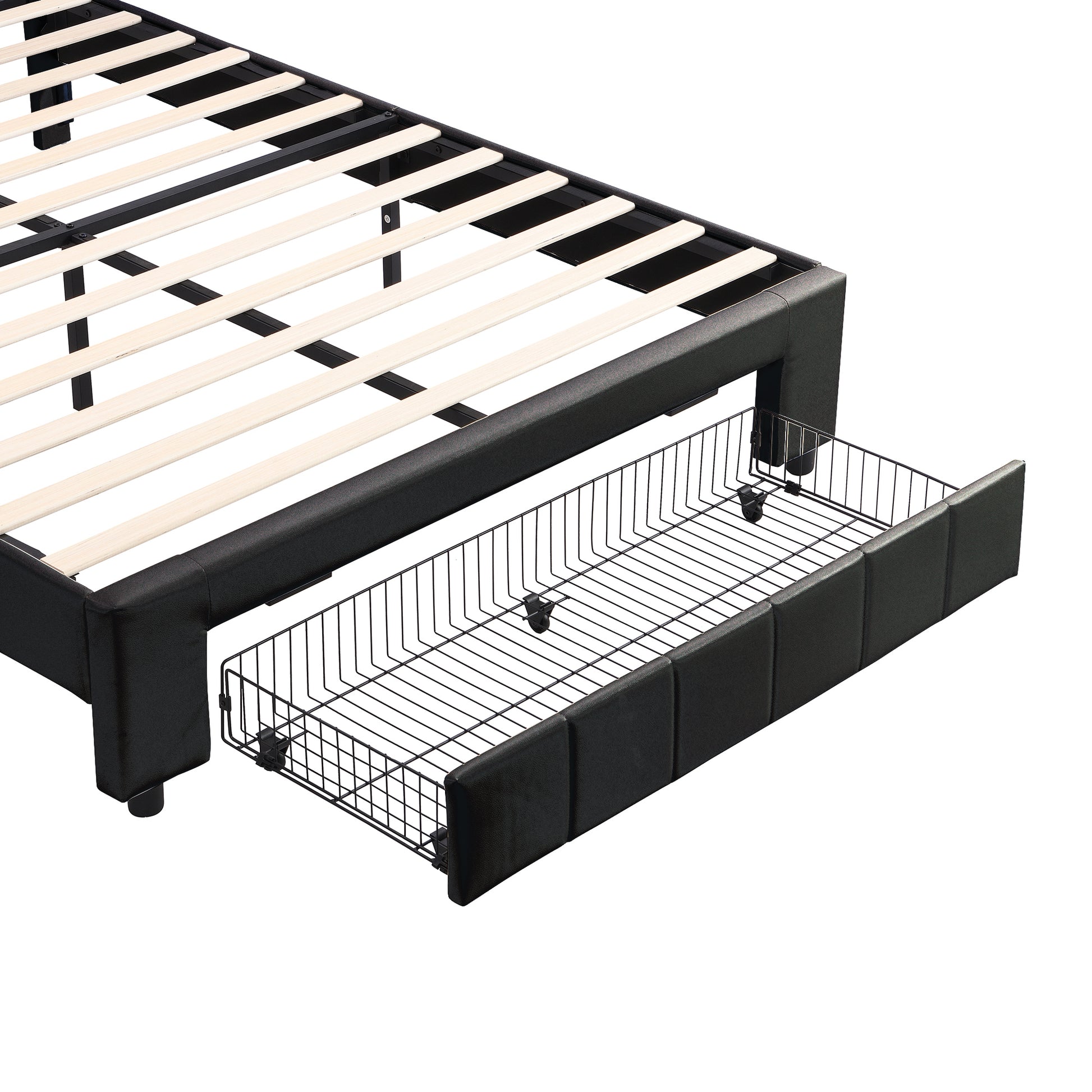 3 Pieces Bedroom Sets,Queen Size Upholstered Bed With Led Lights And Two Motion Activated Night Lights,Pu Nightstand With 2 Drawers And Crystal Handle,Black Queen Black 3 Piece Set Wood