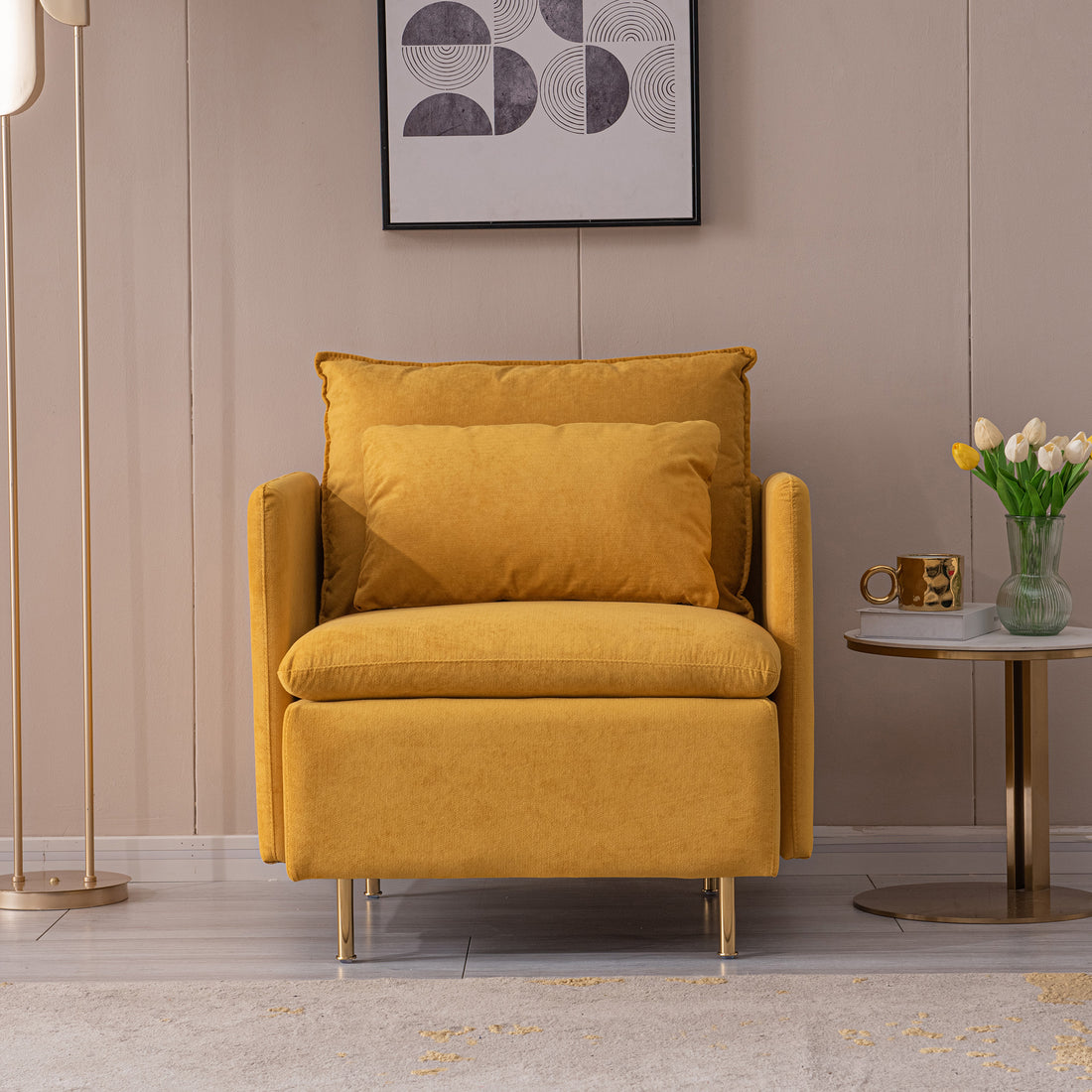 Modern Fabric Accent Armchair,Upholstered Single Sofa Chair,Yellow Cotton Linen 30.7'' Yellow Foam Cotton Linen 1 Seat