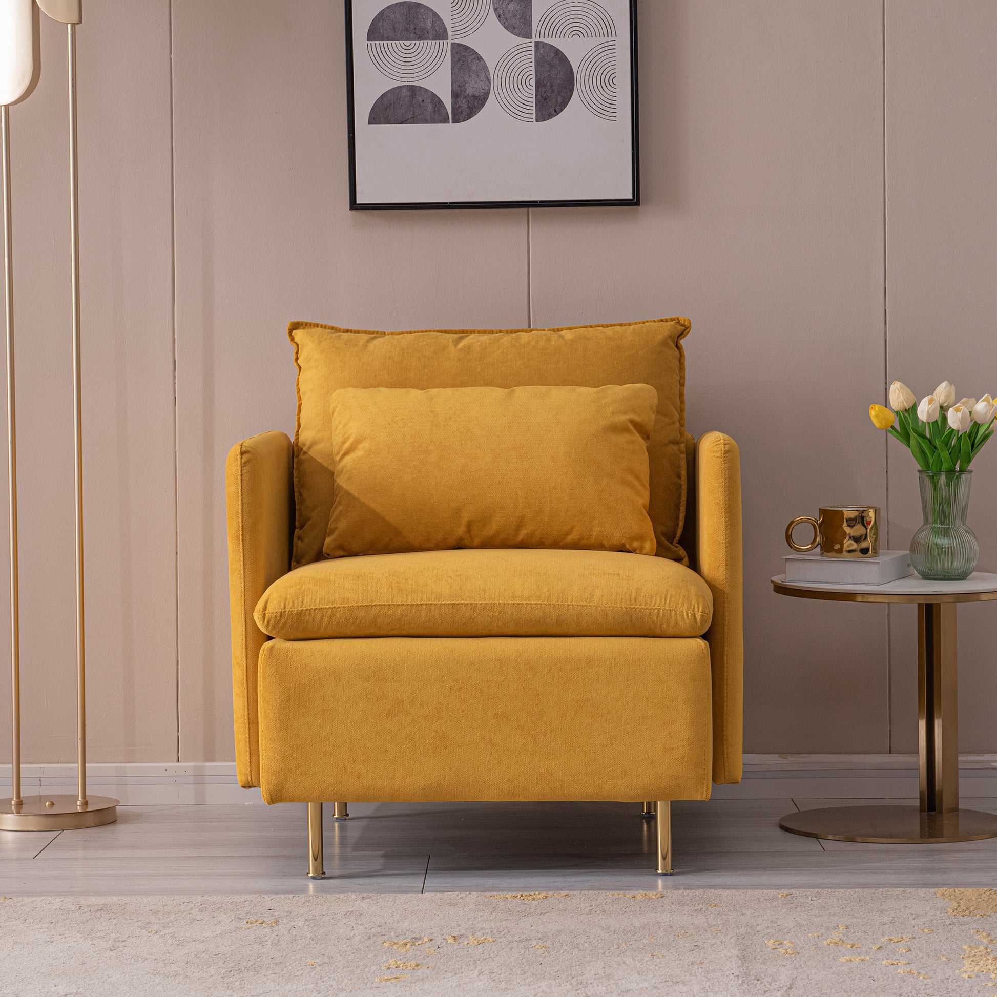 Modern Fabric Accent Armchair,Upholstered Single Sofa Chair,Yellow Cotton Linen 30.7'' Yellow Foam Cotton Linen 1 Seat