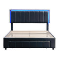Upholstered Platform Bed With Led Lights And Two Motion Activated Night Lights,Queen Size Storage Bed With Drawer, Black Black Pu