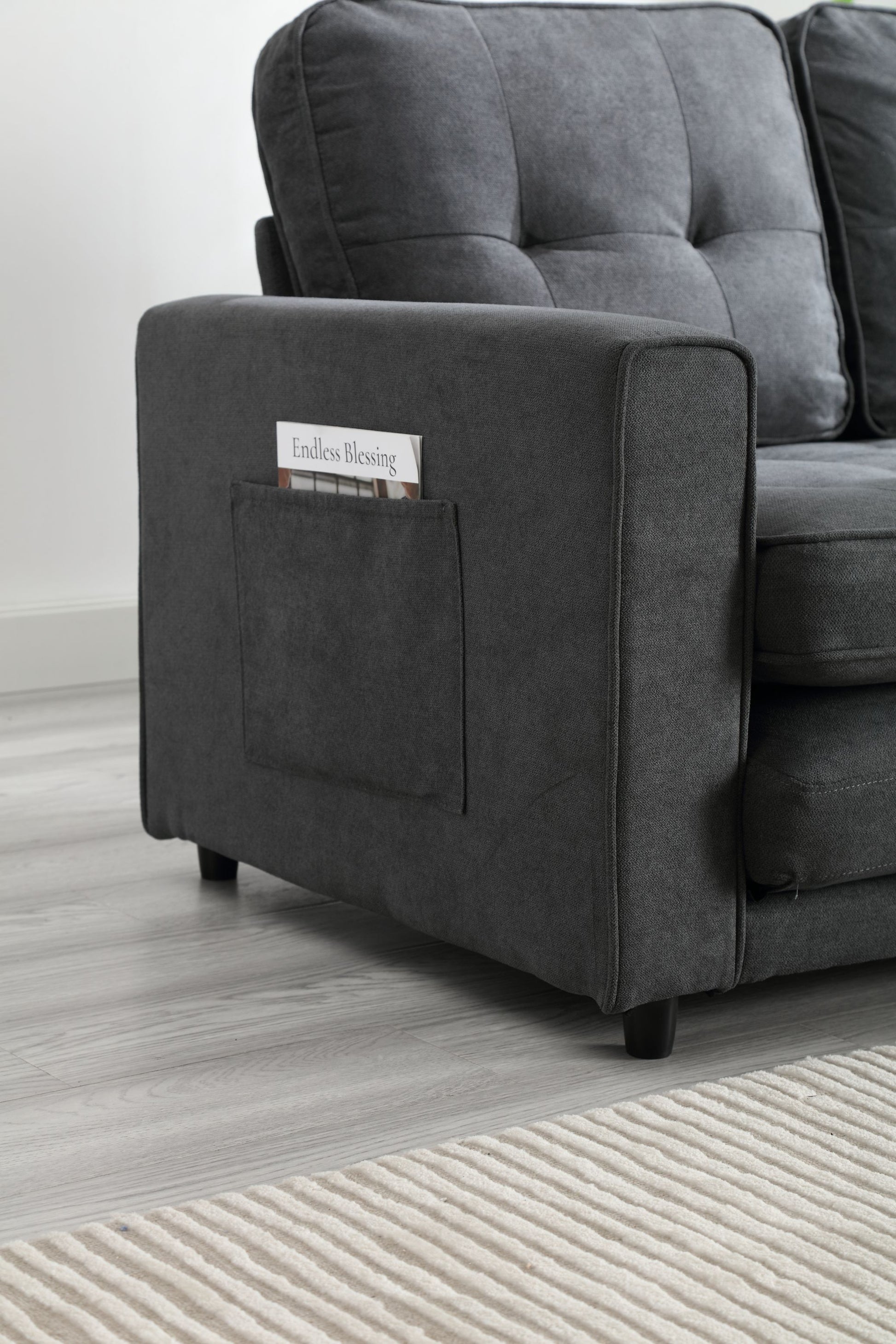 3 Fold Sofa,Convertible Futon Couch Sleeper Sofabed,Space Saving Seat,Pull Out Couch Bed For Living Room,Dark Gray & Light Gray & Beige,Velvet Linen Fabric Dark Gray Velvet